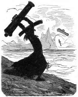 Munchhausen throws guns into the sea