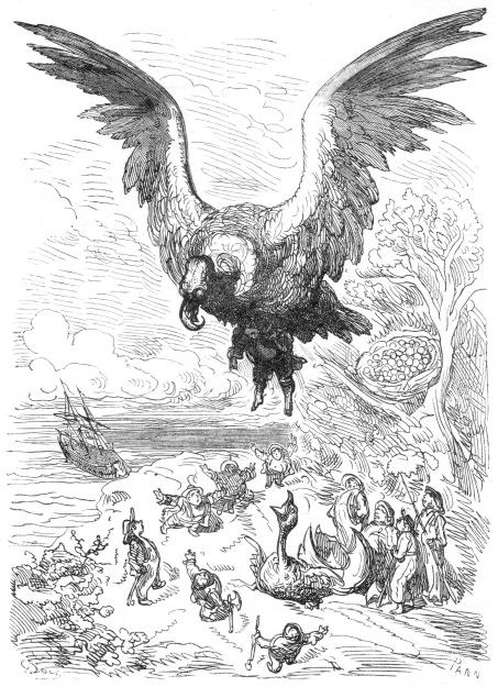 Giant vulture flies away with captain