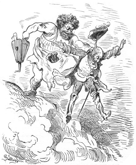 Vulcan throwing Munchhausen into the center of earth
