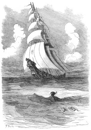 Munchhausen sees a sailing ship
